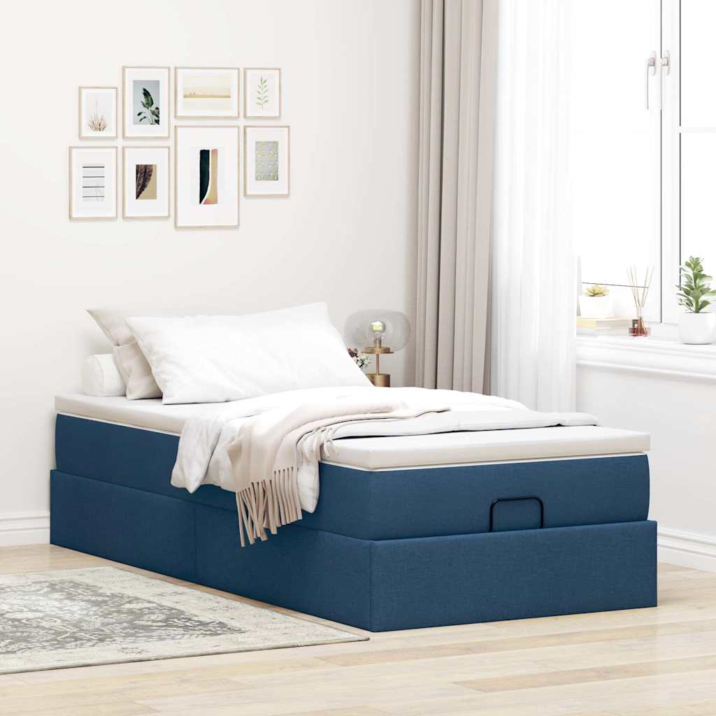 Otomanski okvir kreveta s madraca plavi 90x190cm od tkanine