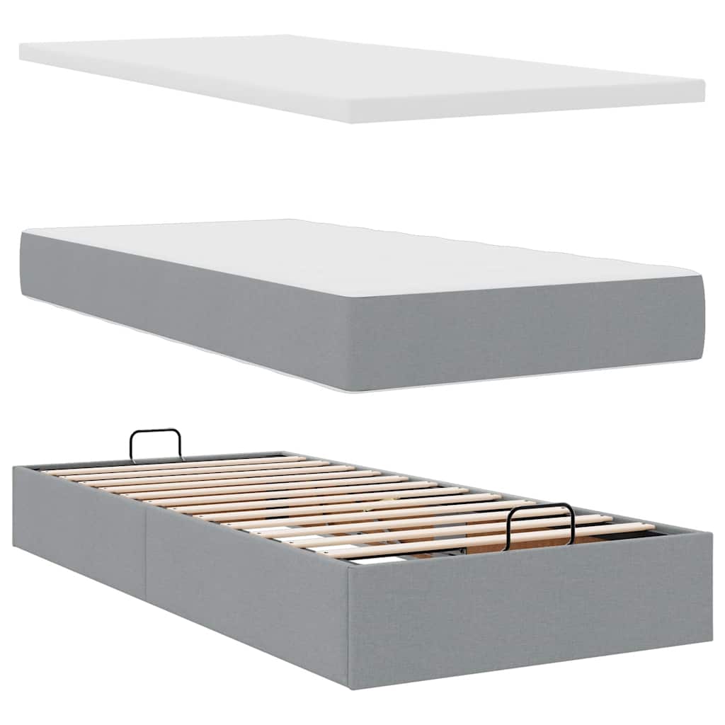 Otomanski okvir kreveta s madraca svijetlosivi 90x200cm tkanine