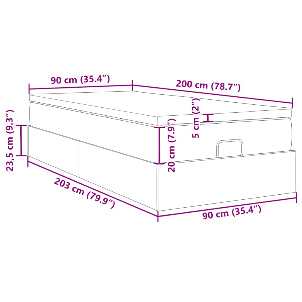 Otomanski okvir kreveta s madraca crni 90x200cm od tkanine