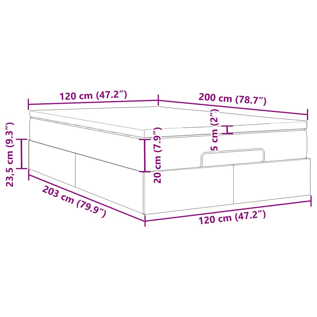 Otomanski krevet s madracem tamnosivi 120x200 cm tkanine