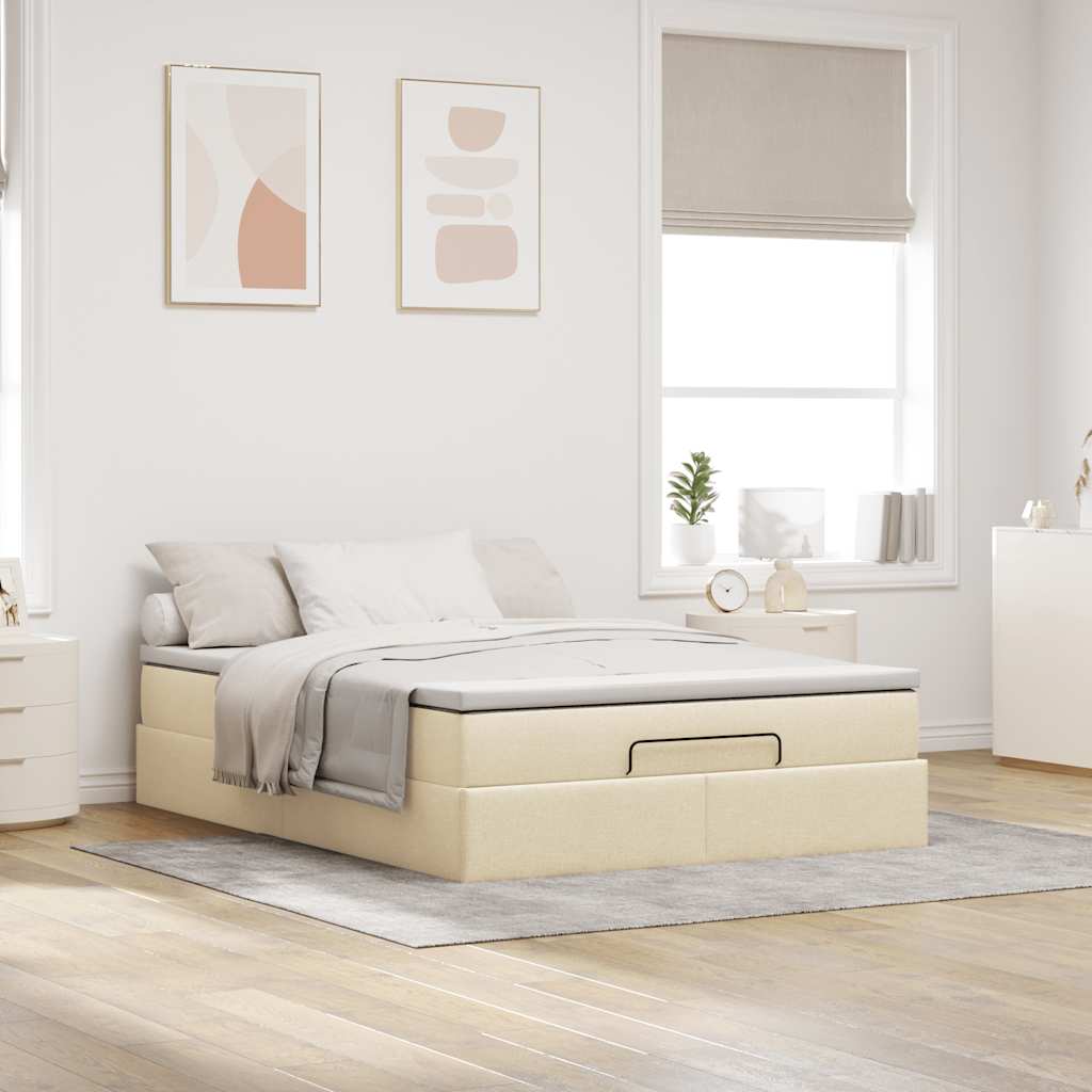 Otomanski krevet s madracem krem 140x190cm od tkanine