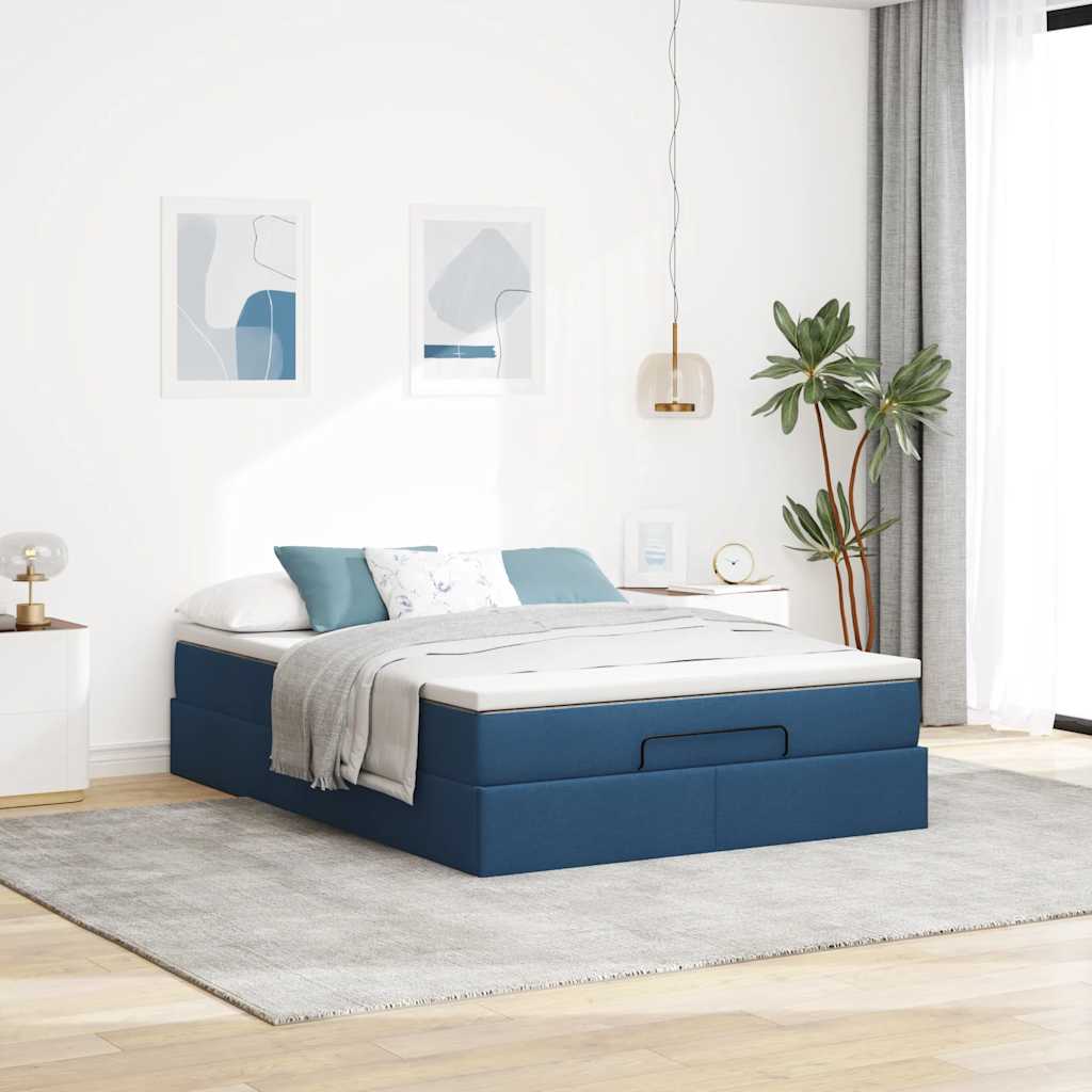 Otomanski krevet s madracem plavi 140x190cm od tkanine