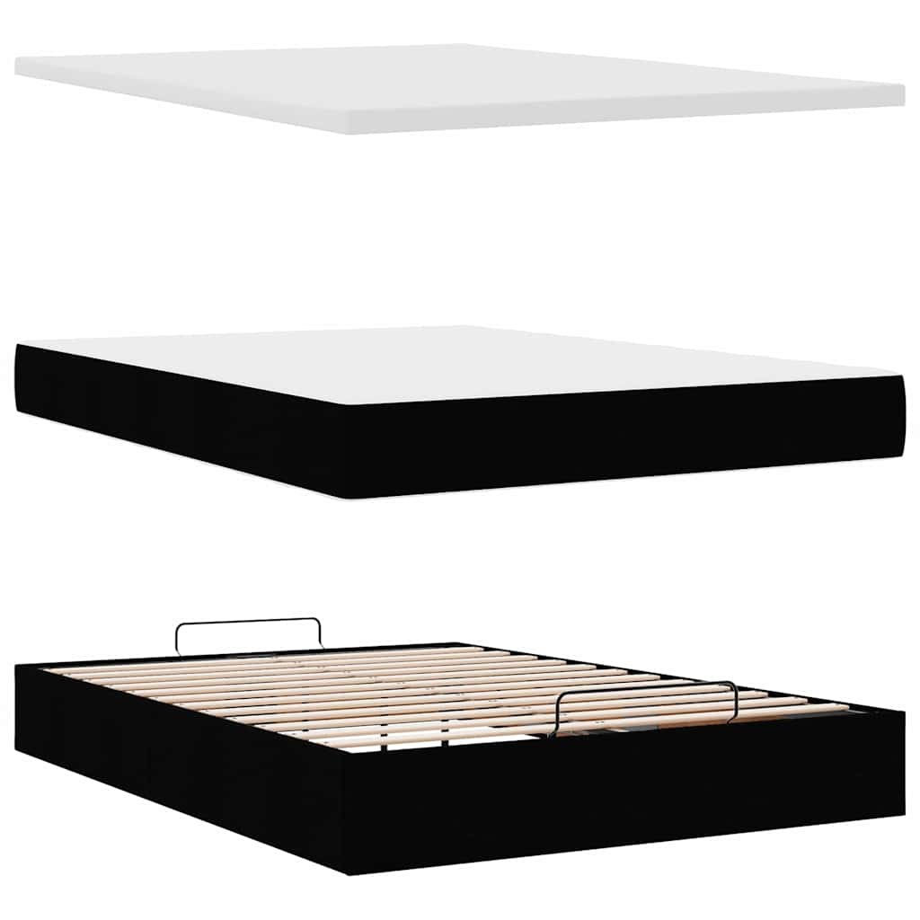 Otomanski krevet s madracem crni 140x200 cm tkanine