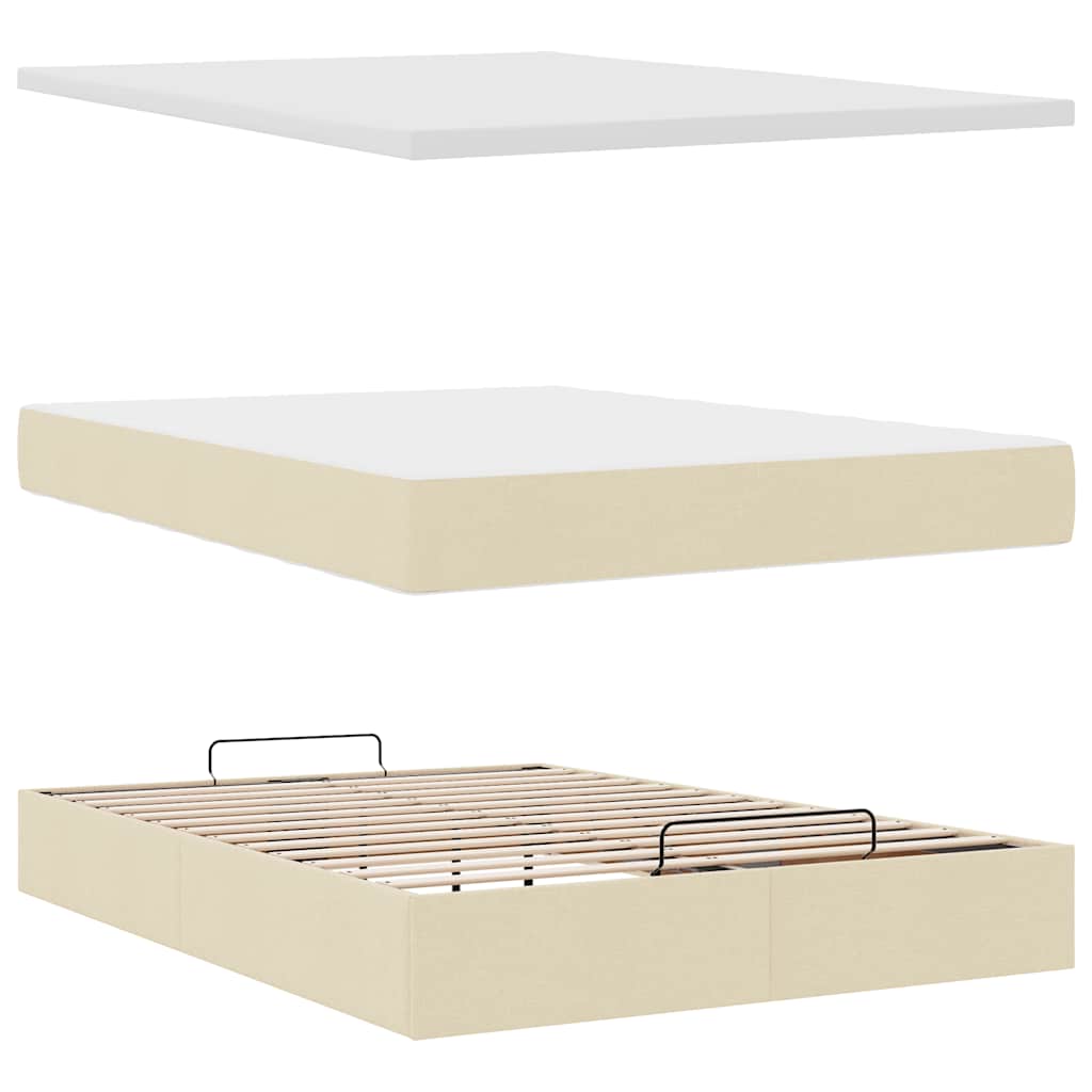 Otomanski krevet s madracem krem 140x200 cm tkanine