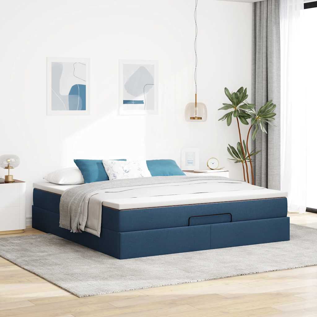 Otomanski krevet s madracem plavi 160x200cm od tkanine