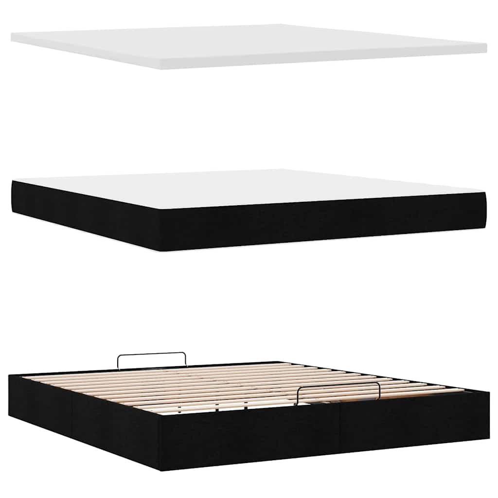 Otomanski krevet s madracem crni 180x200cm od tkanine