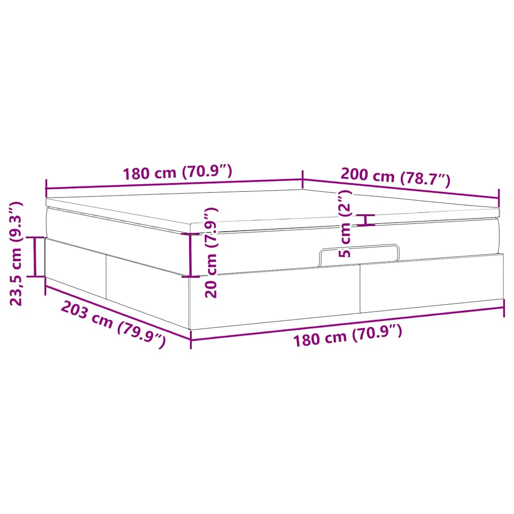 Otomanski krevet s madracem krem 180x200cm od tkanine