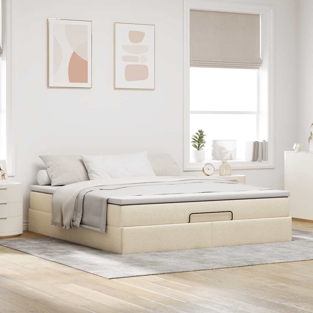 Otomanski krevet s madracem krem 180x200cm od tkanine