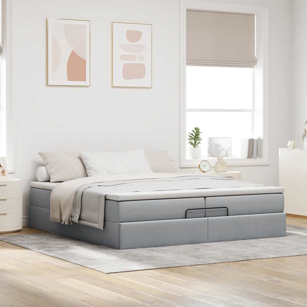 Okvir kreveta s madracima svijetlosivi 200x200cm od tkanine