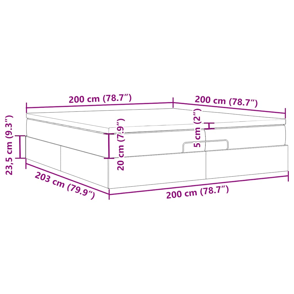 Otomanski okvir kreveta s madracima krem 200x200cm od tkanine