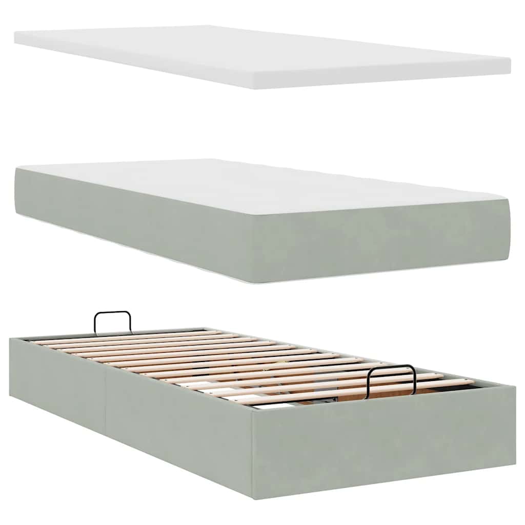 Okvir kreveta s madraca svijetlosivi 90x200cm baršunasti