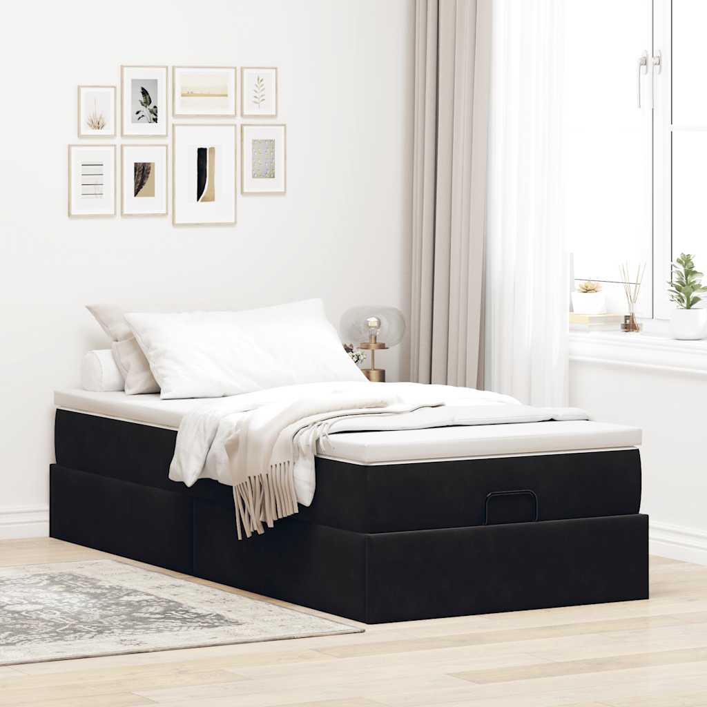Otomanski okvir kreveta s madraca crni 100x200cm baršunasti