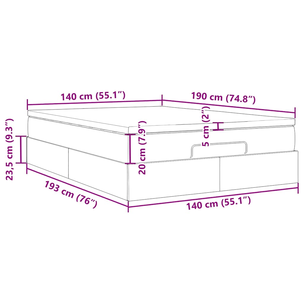 Otomanski krevet s madracem tamnoplavi 140x190 cm baršunasti