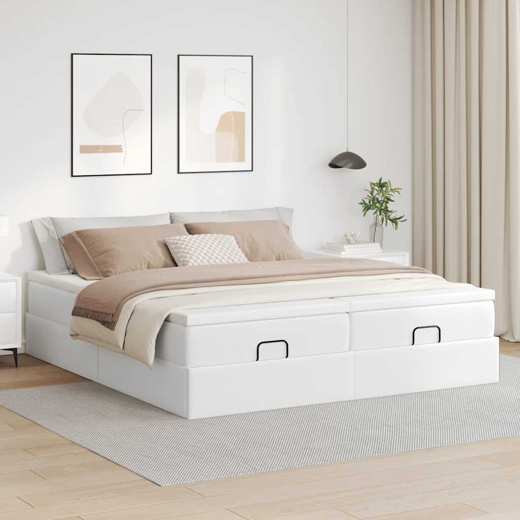 Okvir kreveta s madracima bijela 200x200 cm umjetna koža