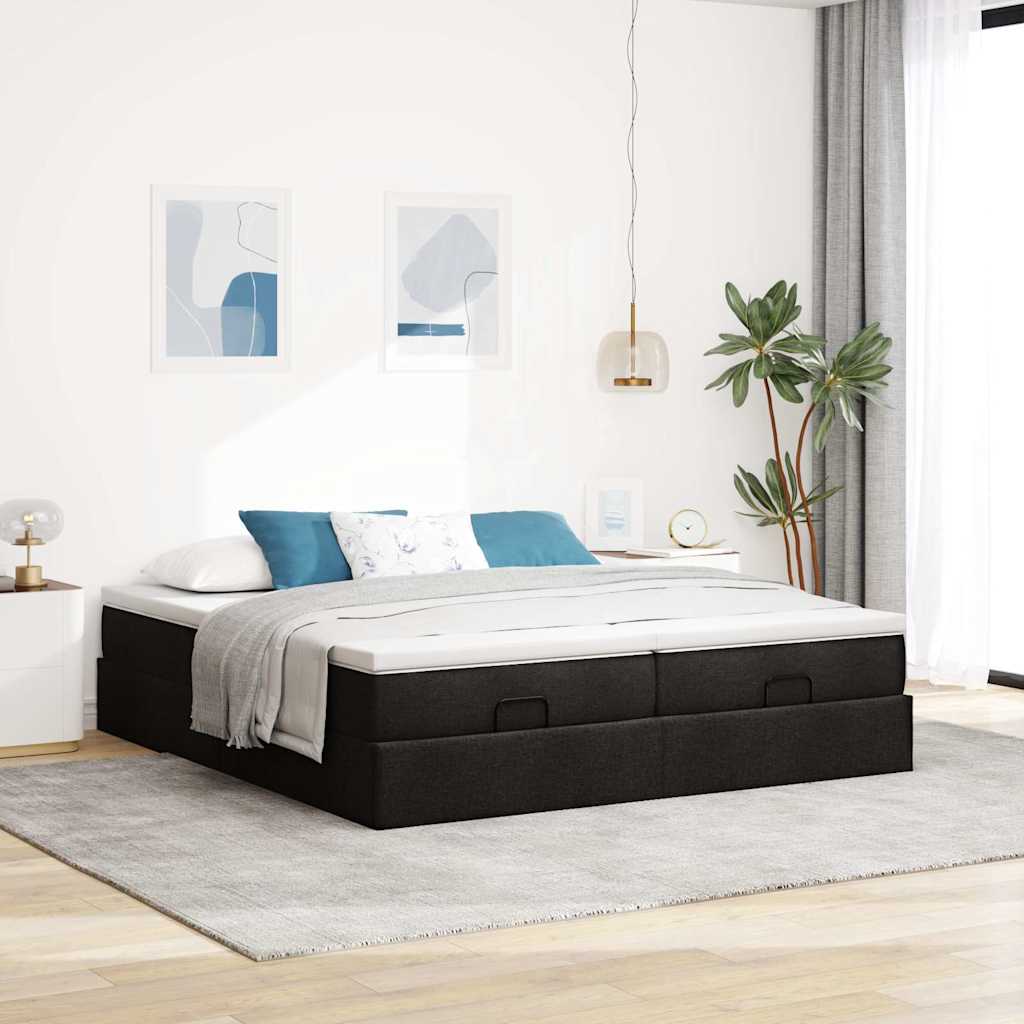 Otomanski okvir kreveta s madracima crni 180x200cm od tkanine