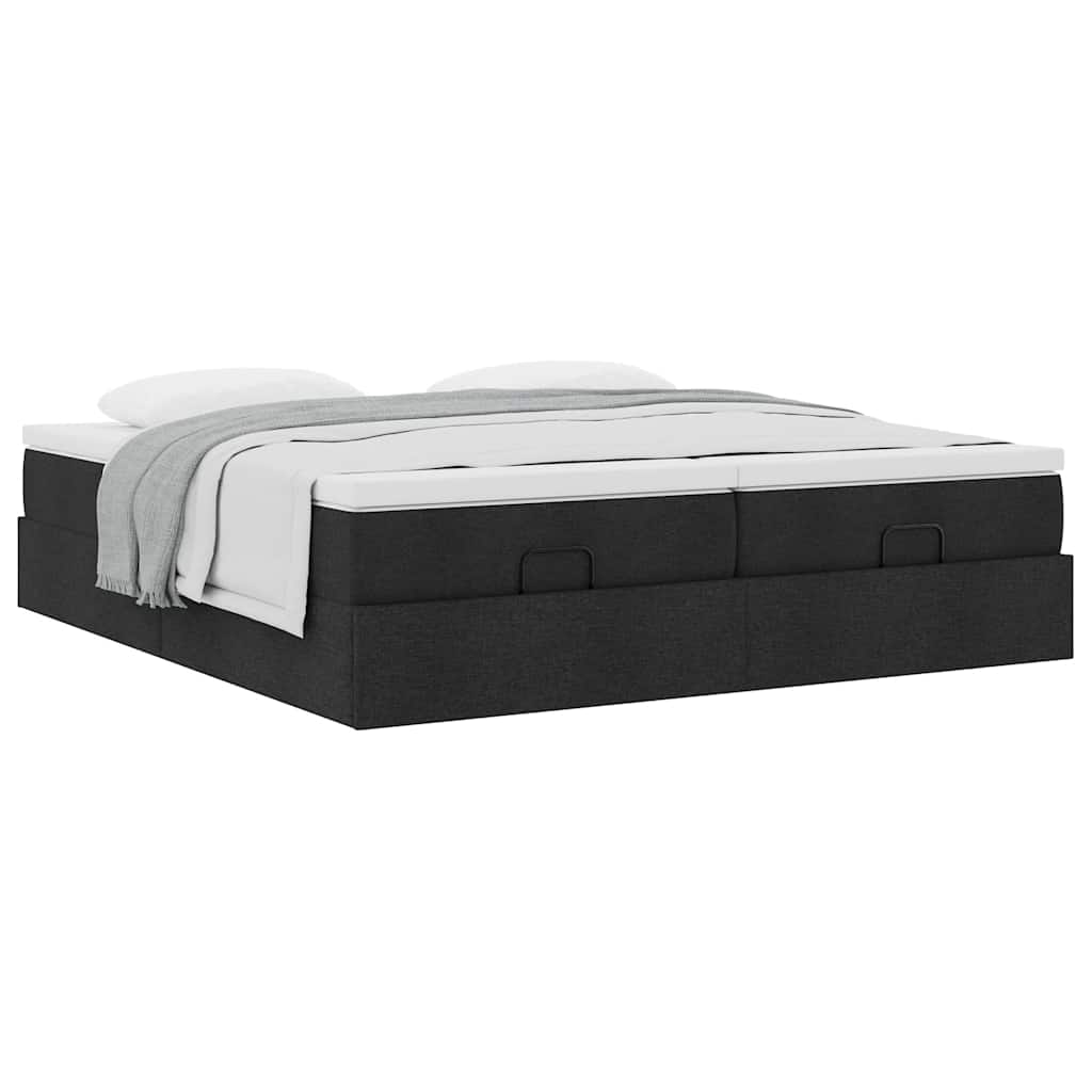 Otomanski okvir kreveta s madracima crni 200x200cm od tkanine