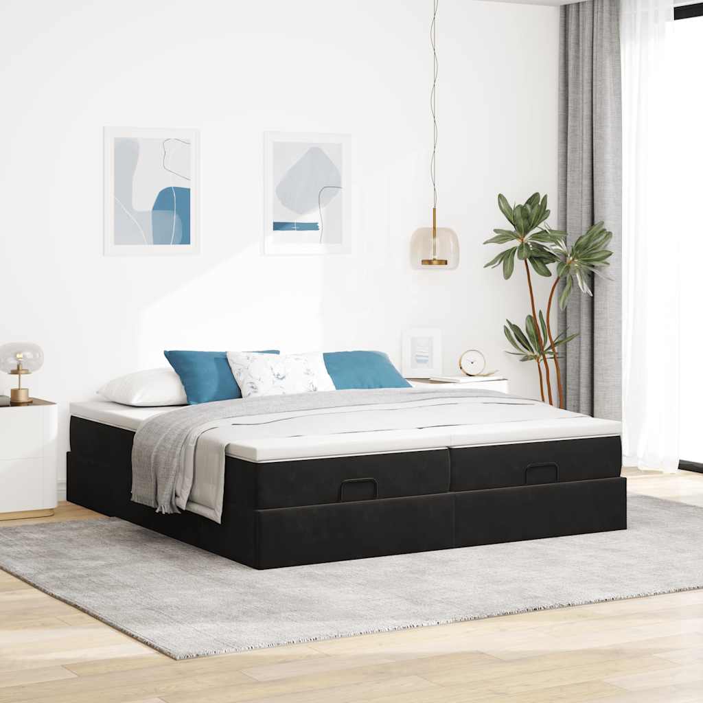 Otomanski okvir kreveta s madracima crni 180x200cm baršunasti