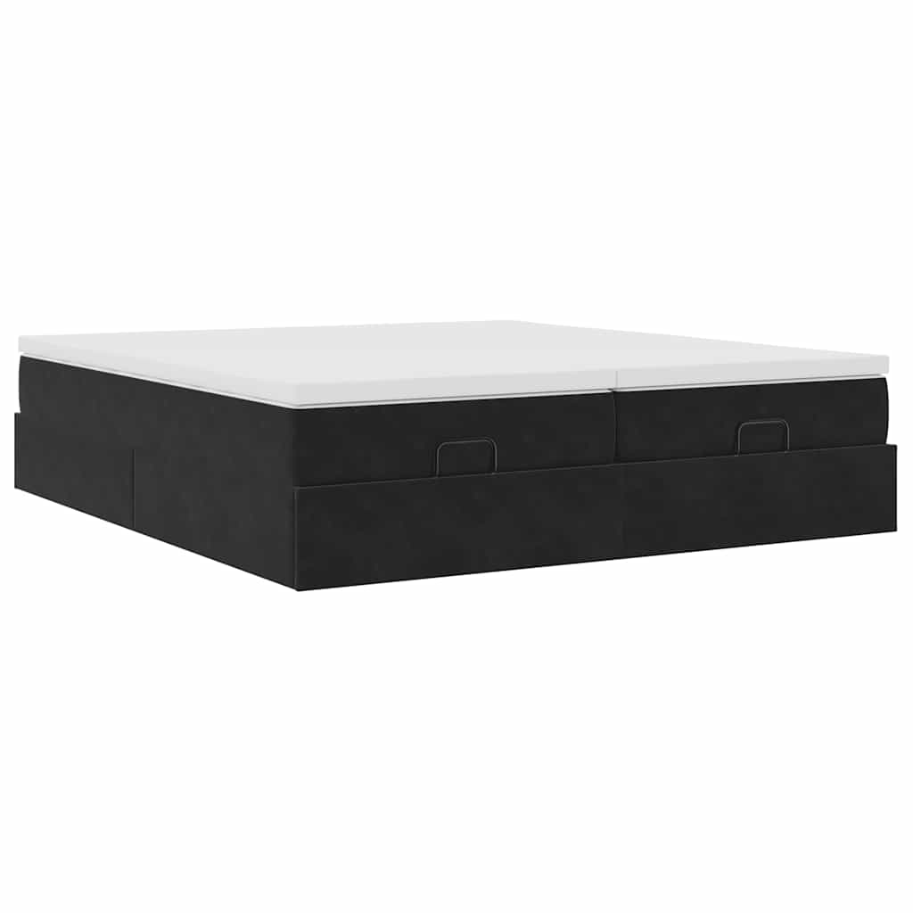 Otomanski okvir kreveta s madracima crni 180x200cm baršunasti