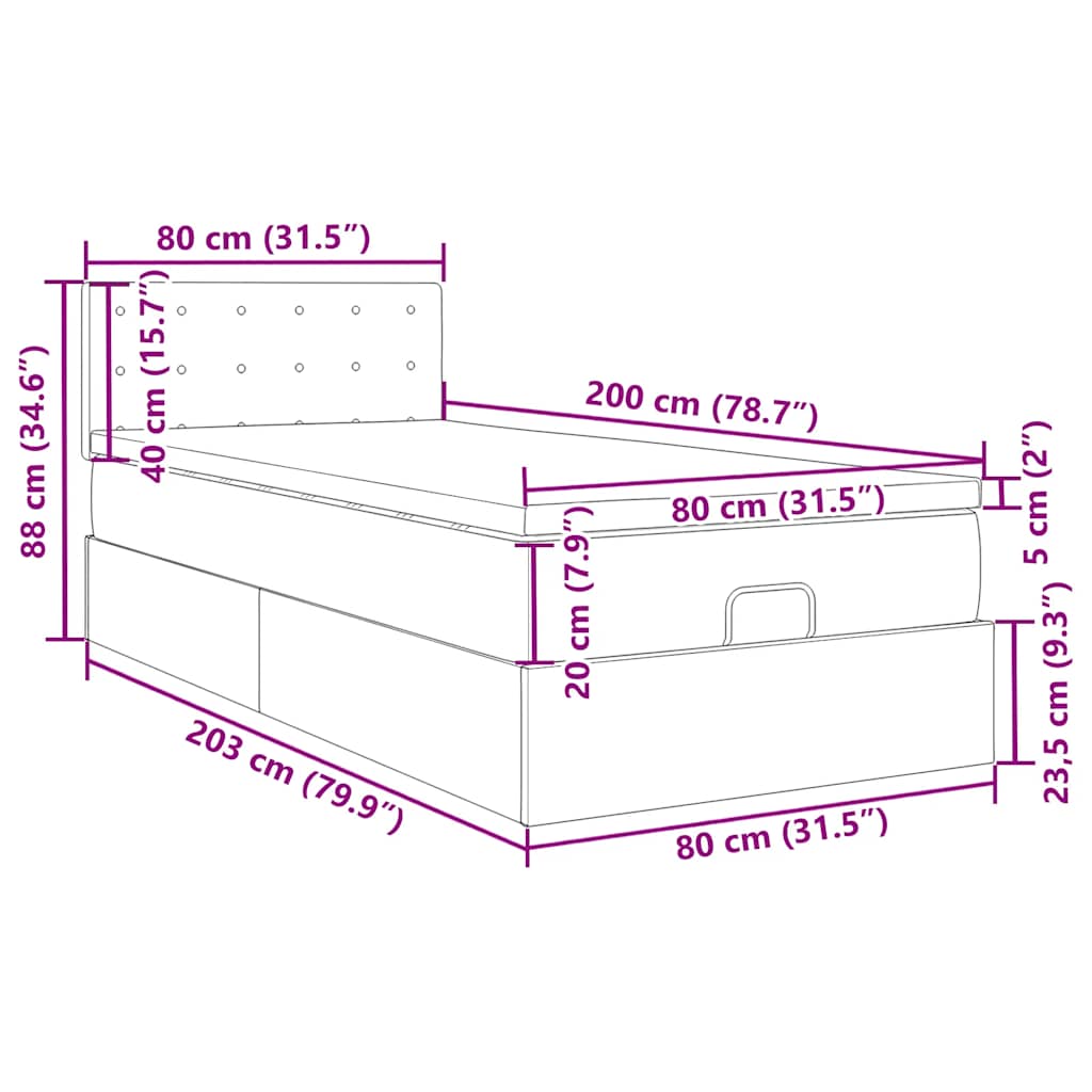 Otomanski krevet s madracem sivi 80x200cm umjetna koža