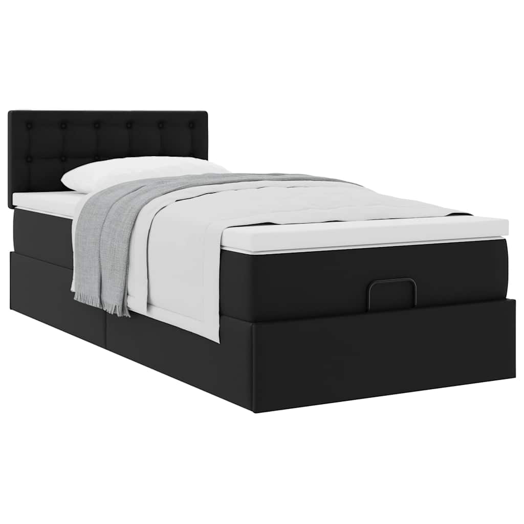 Otomanski krevet s madracem crni 90x190cm umjetna koža
