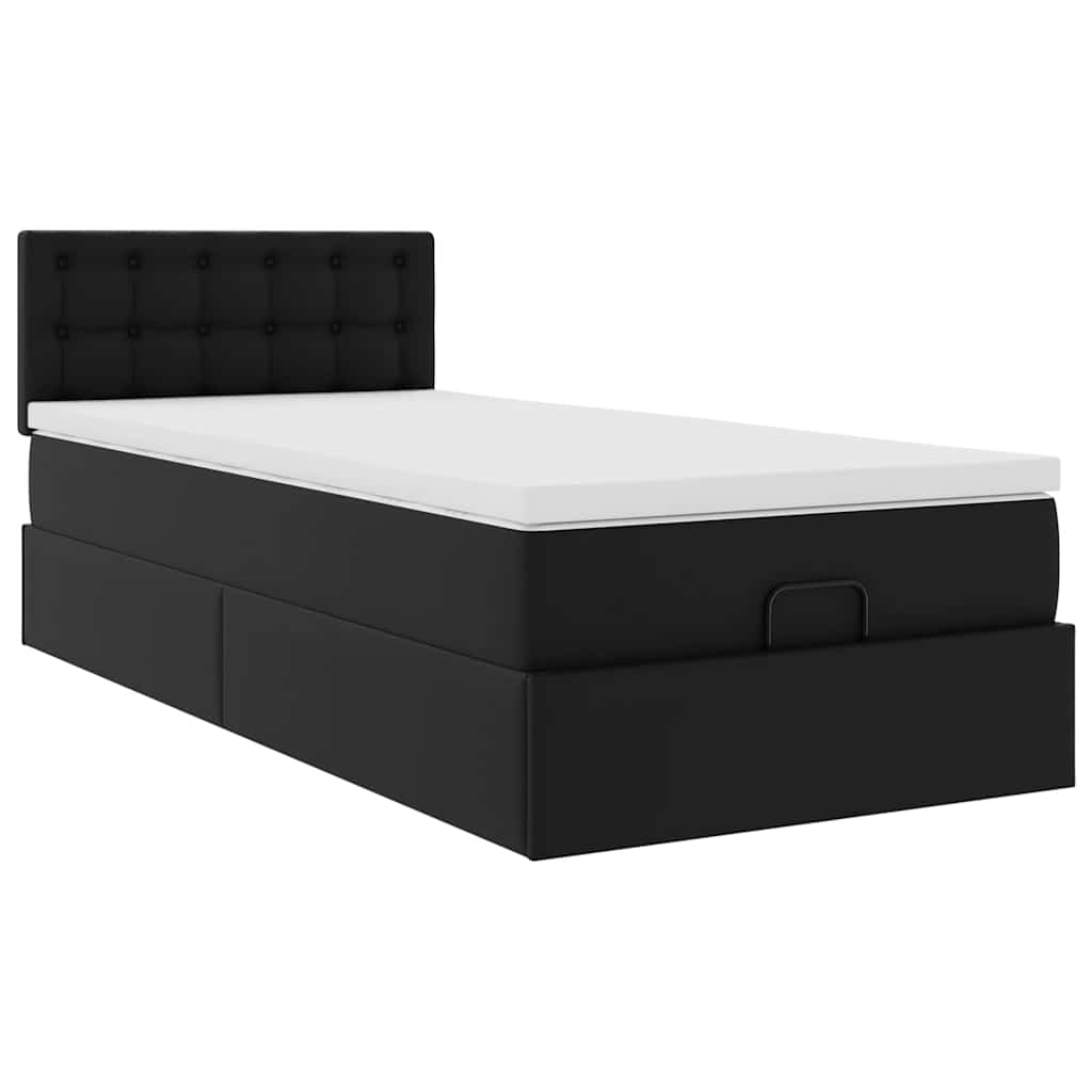 Otomanski krevet s madracem crni 100x200 cm umjetna koža
