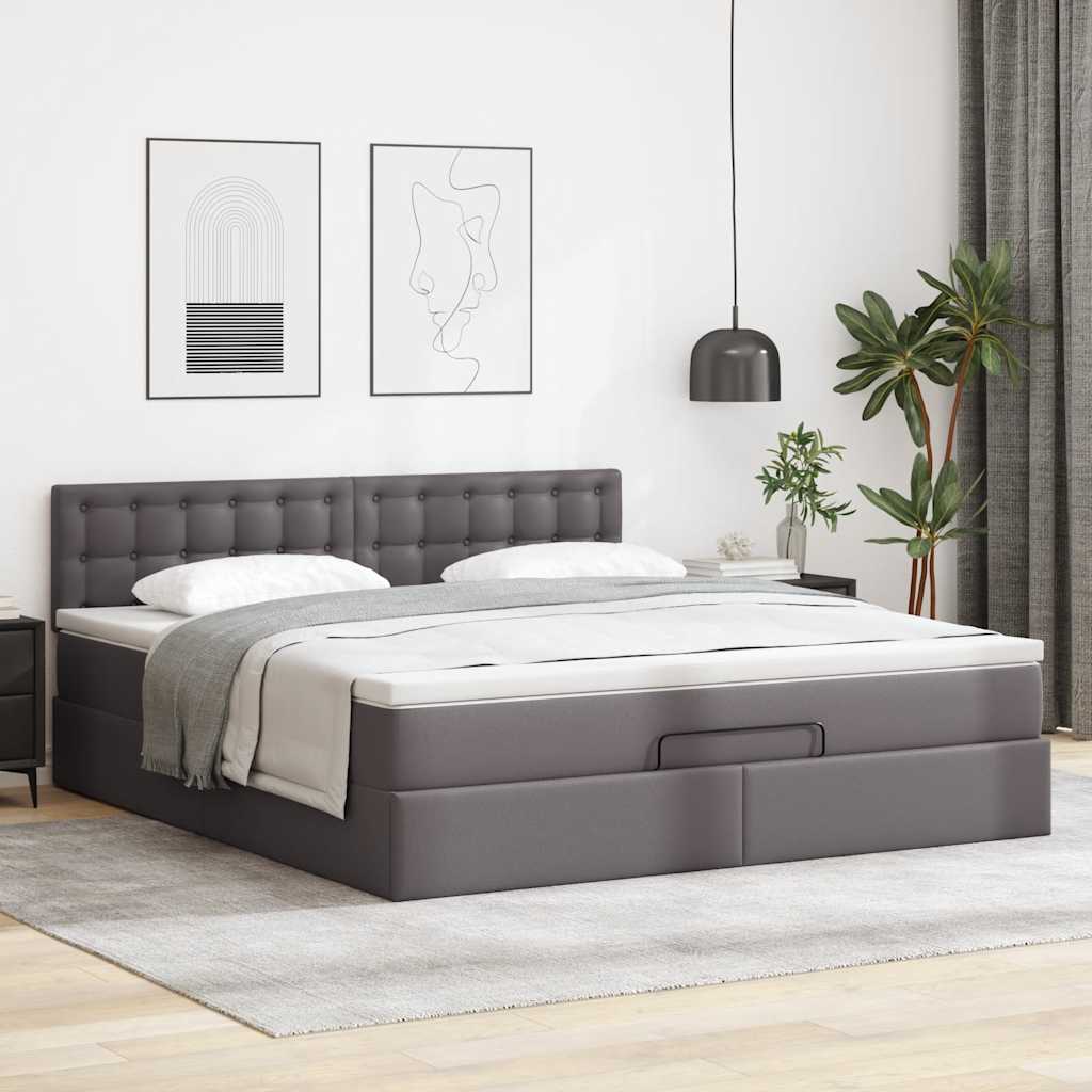 Otomanski okvir kreveta s madracem sivi 160x200cm umjetna koža