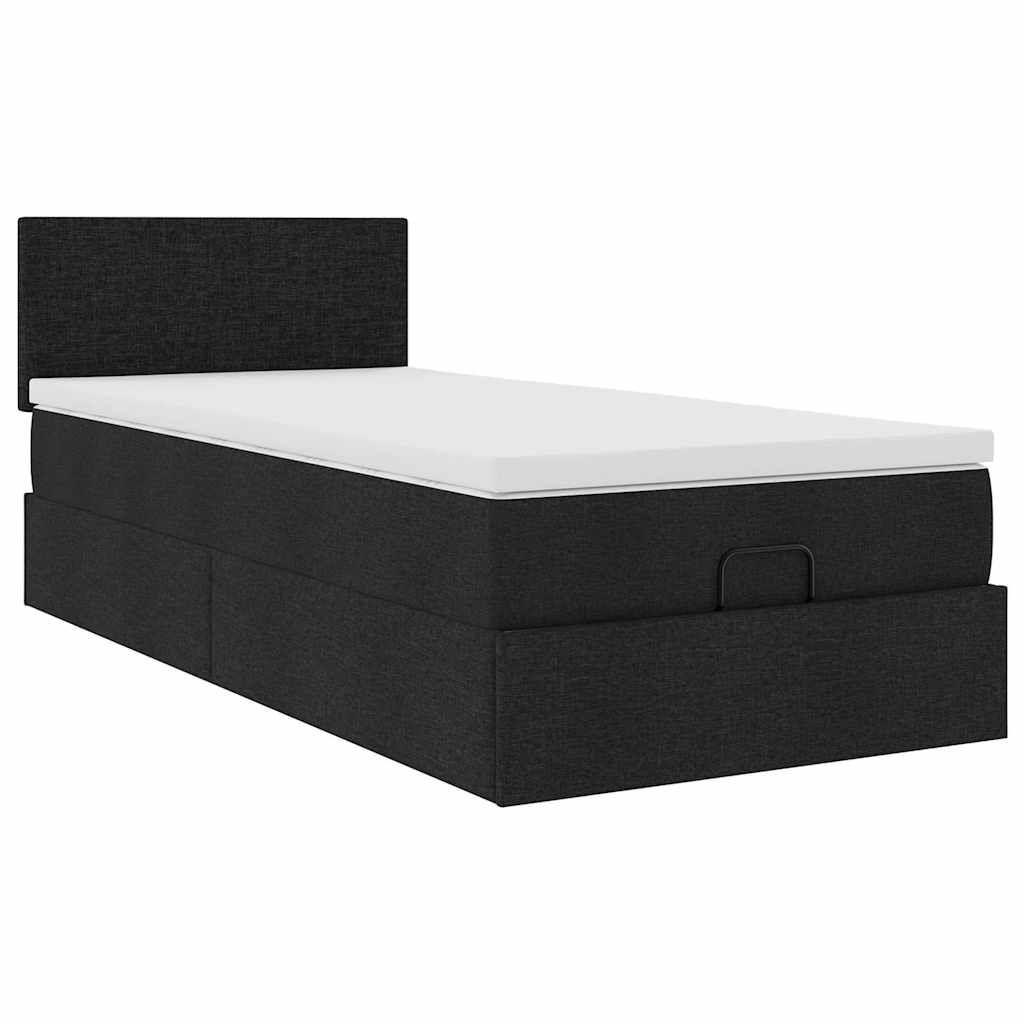 Otomanski okvir kreveta s madraca crni 80x200cm od tkanine