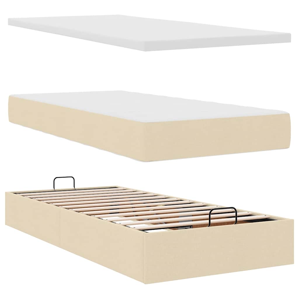 Otomanski okvir kreveta s madraca krem 90x190cm od tkanine