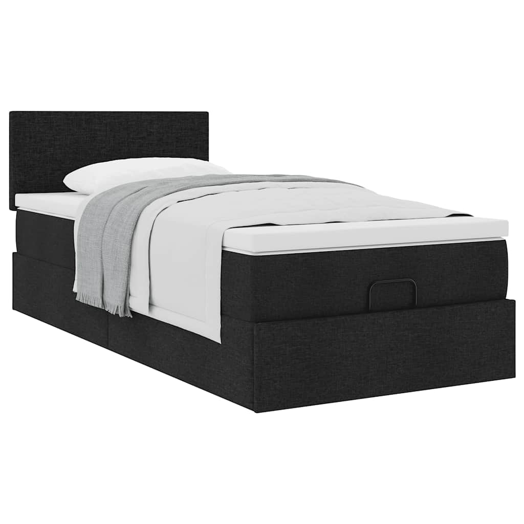 Otomanski krevet s madracem crni 90x200 cm tkanine