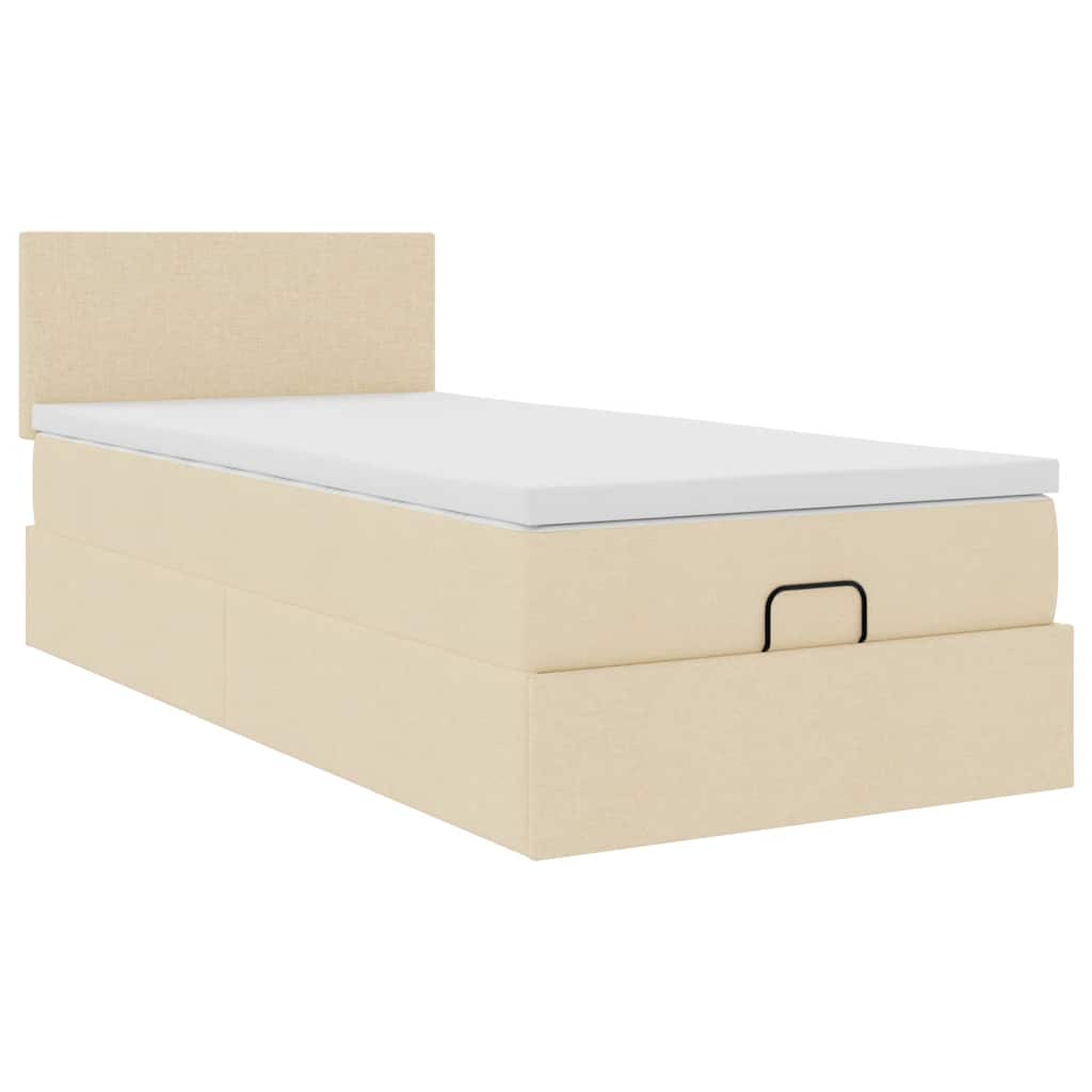 Otomanski krevet s madracem krem 100x200 cm tkanine