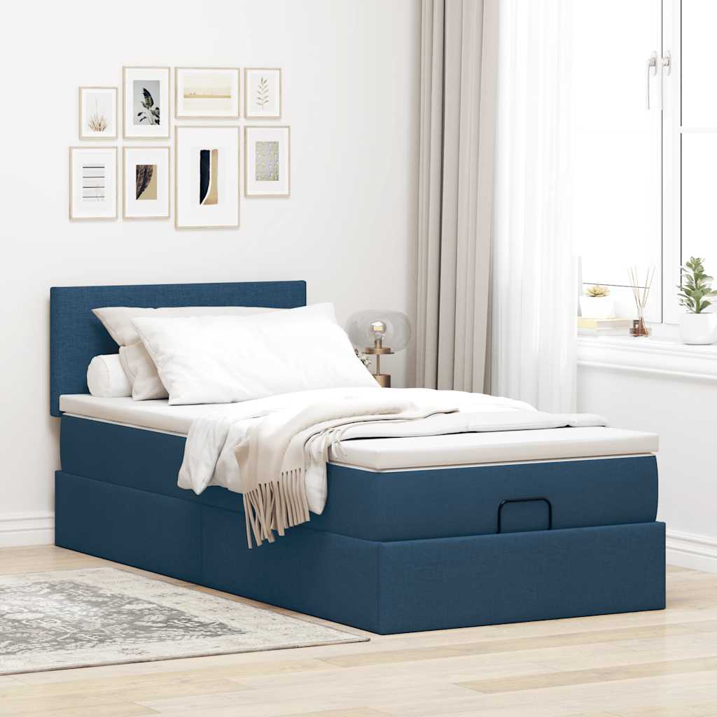 Otomanski krevet s madracem plavi 100x200 cm tkanine