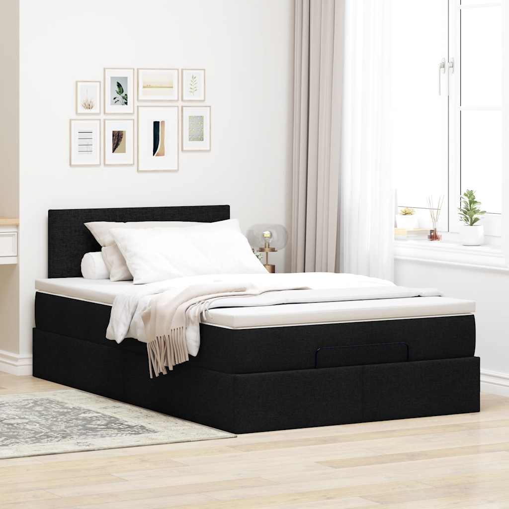 Otomanski krevet s madracem crni 120x200 cm tkanine