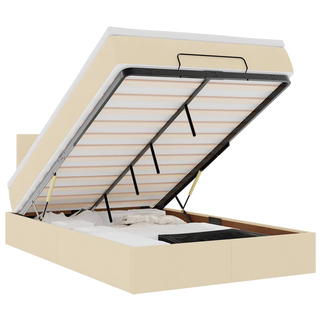 Otomanski krevet s madracem krem 140x190cm od tkanine
