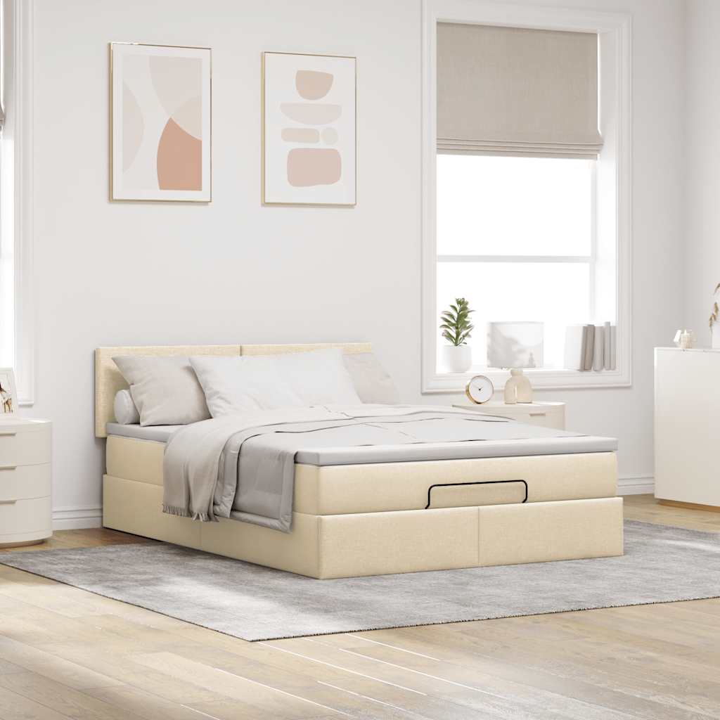 Otomanski krevet s madracem krem 140x200 cm tkanine