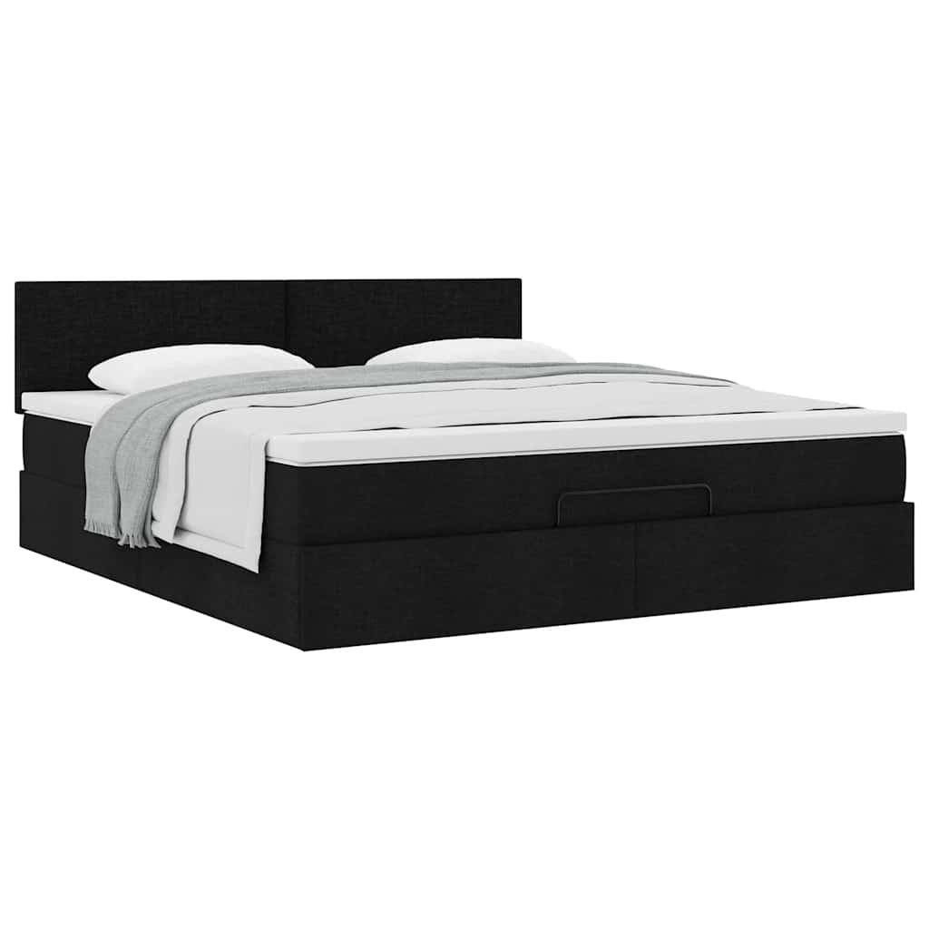 Otomanski krevet s madracem crni 160x200cm od tkanine