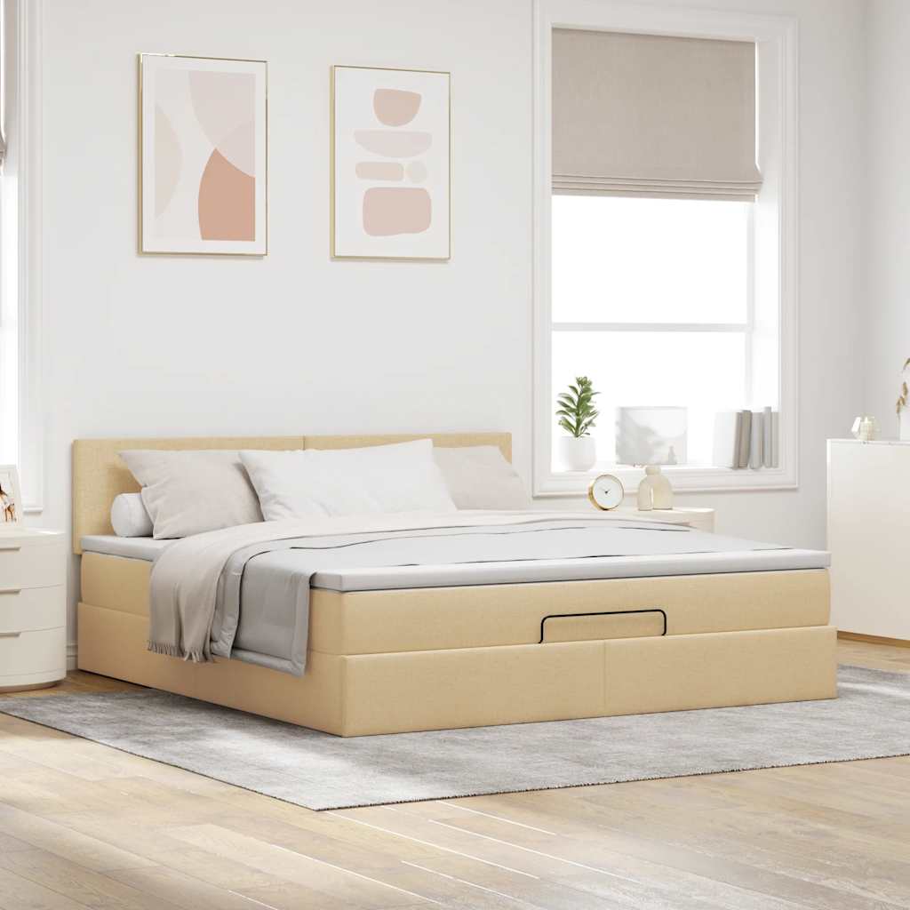 Otomanski krevet s madracem krem 160x200 cm od tkanine