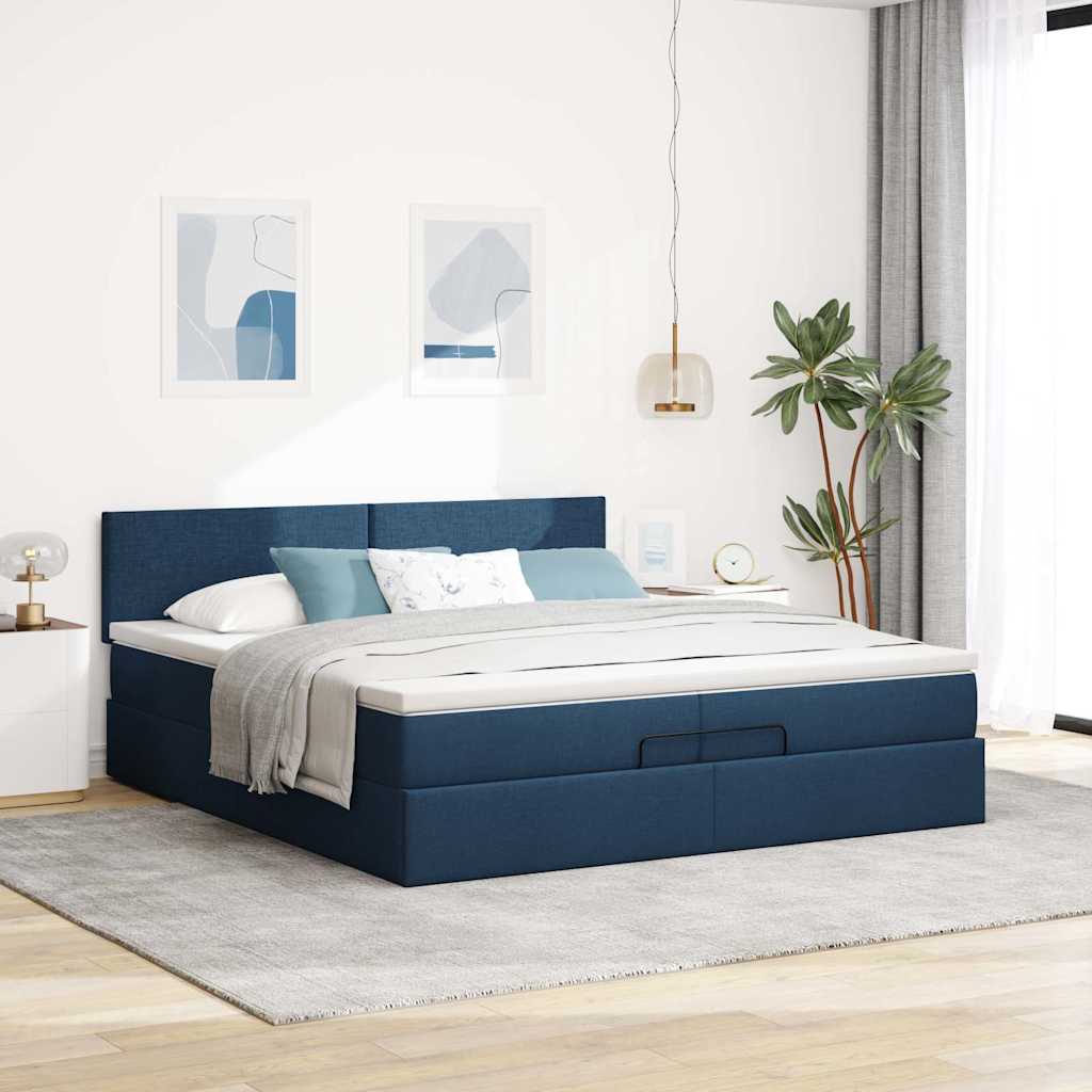 Otomanski krevet s madracem plavi 200x200 cm od tkanine
