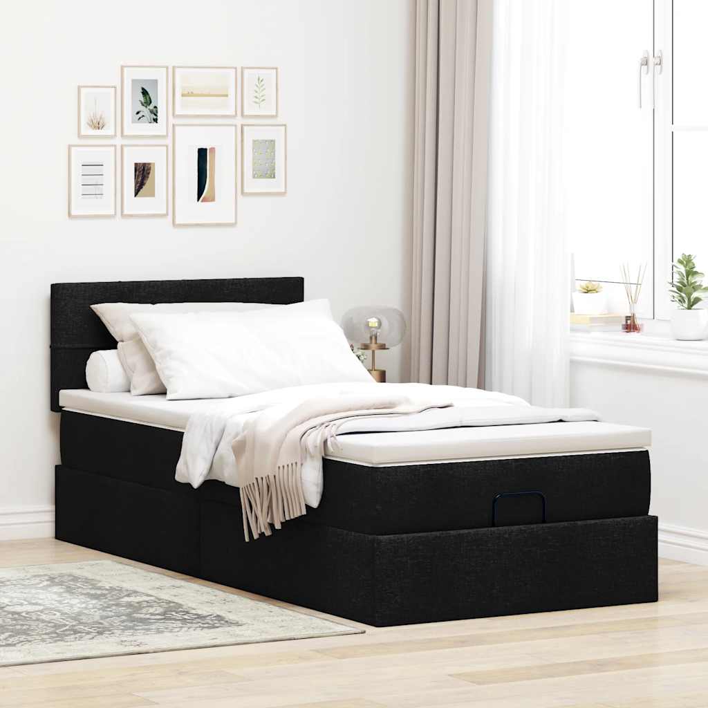 Otomanski okvir kreveta s madraca crni 90x190cm od tkanine