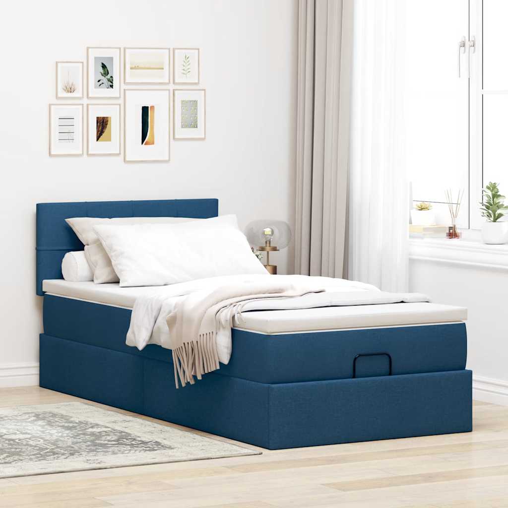 Otomanski krevet s madracem plavi 90x200 cm tkanine
