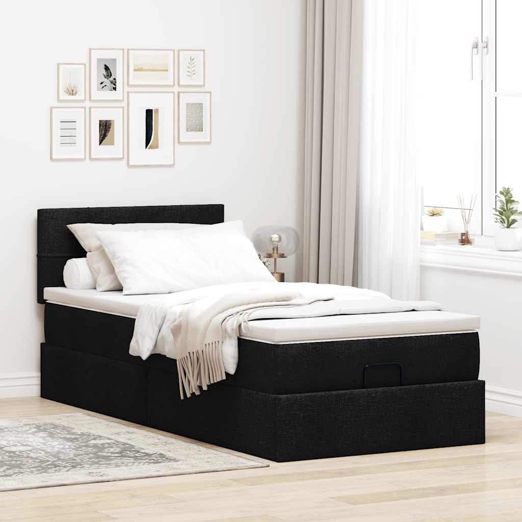 Otomanski krevet s madracem crni 100x200 cm tkanine