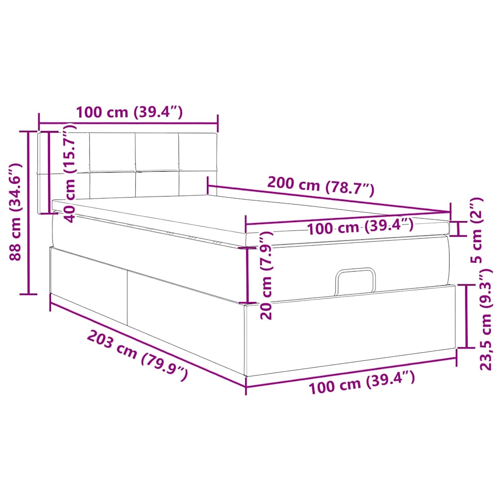 Otomanski krevet s madracem smeđesivi 100x200 cm tkanine