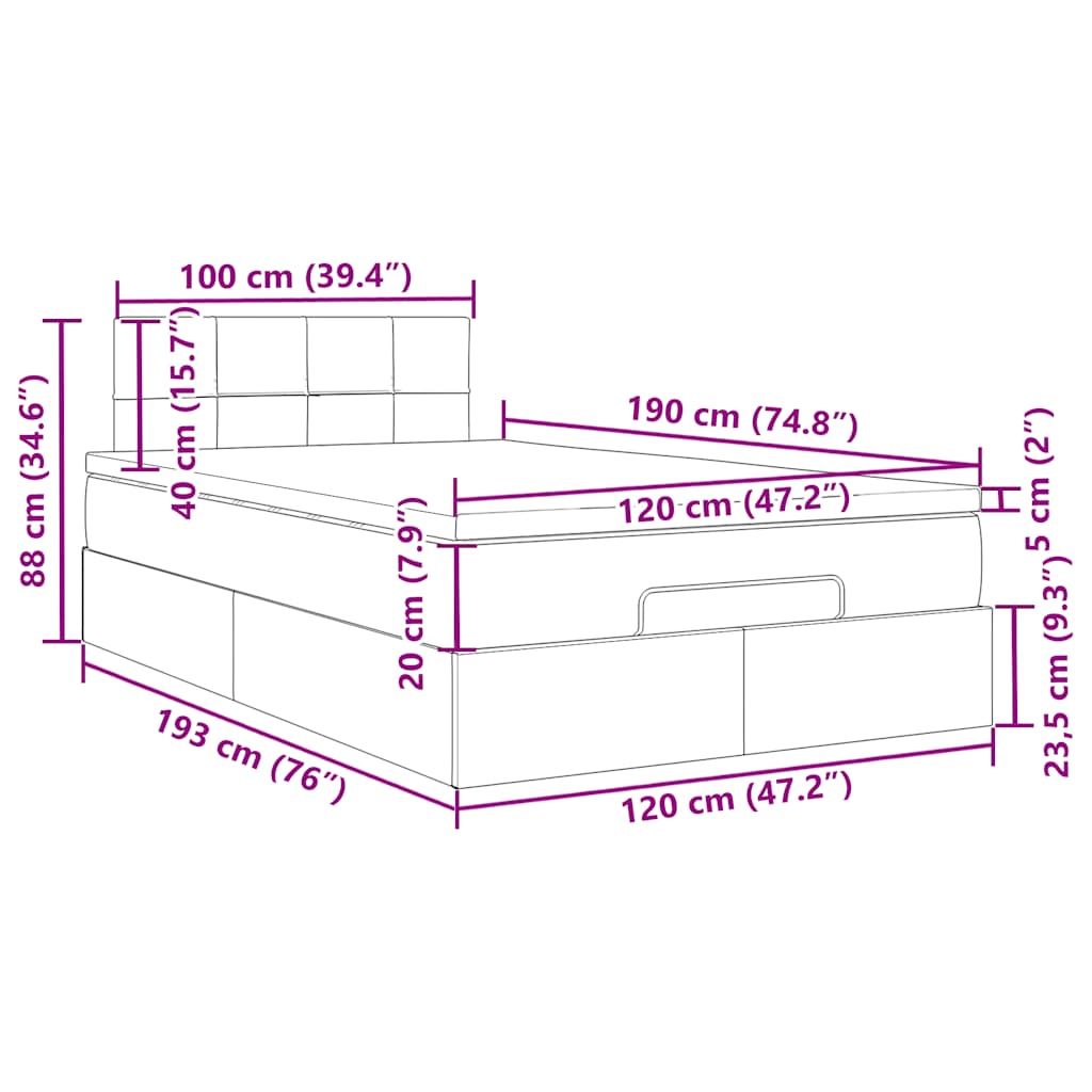 Otomanski krevet s madracem svjetlosivi 120x190 cm tkanine