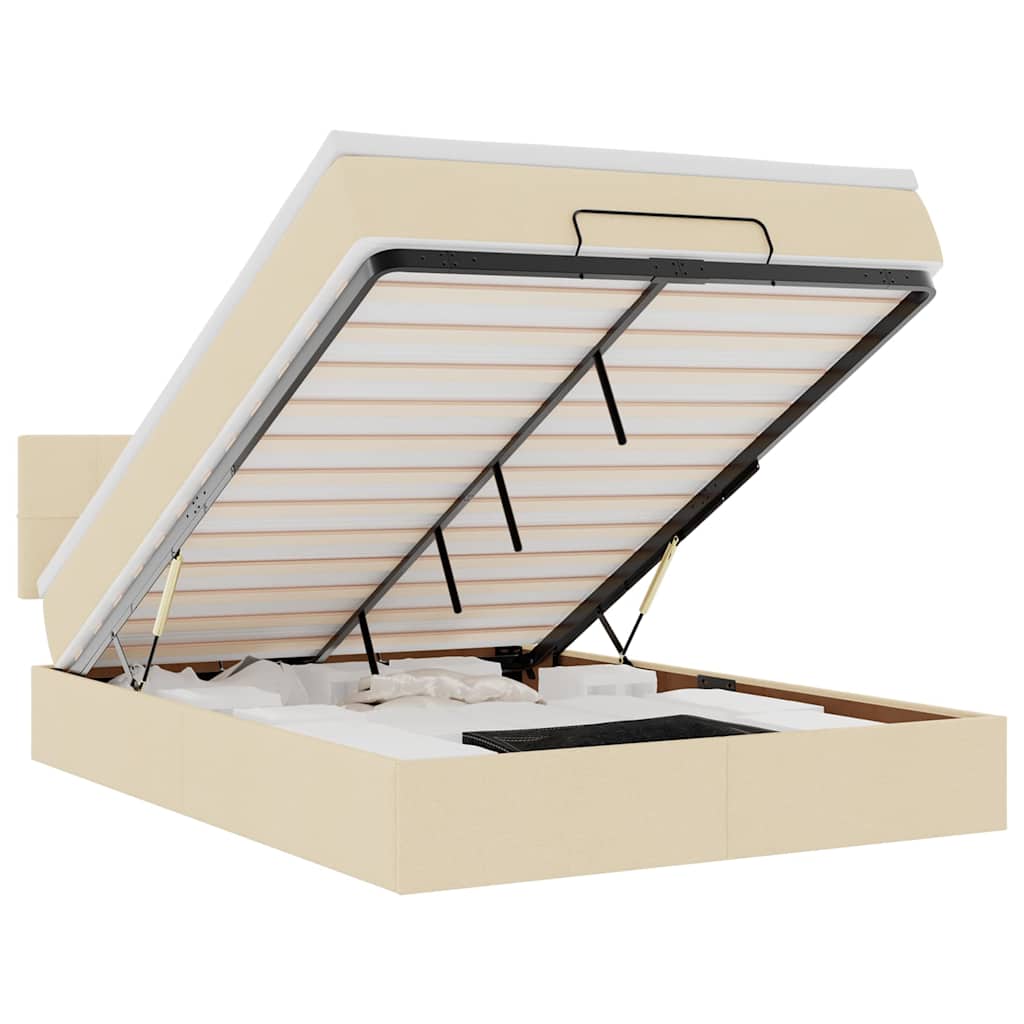 Otomanski krevet s madracem krem 140x190cm od tkanine