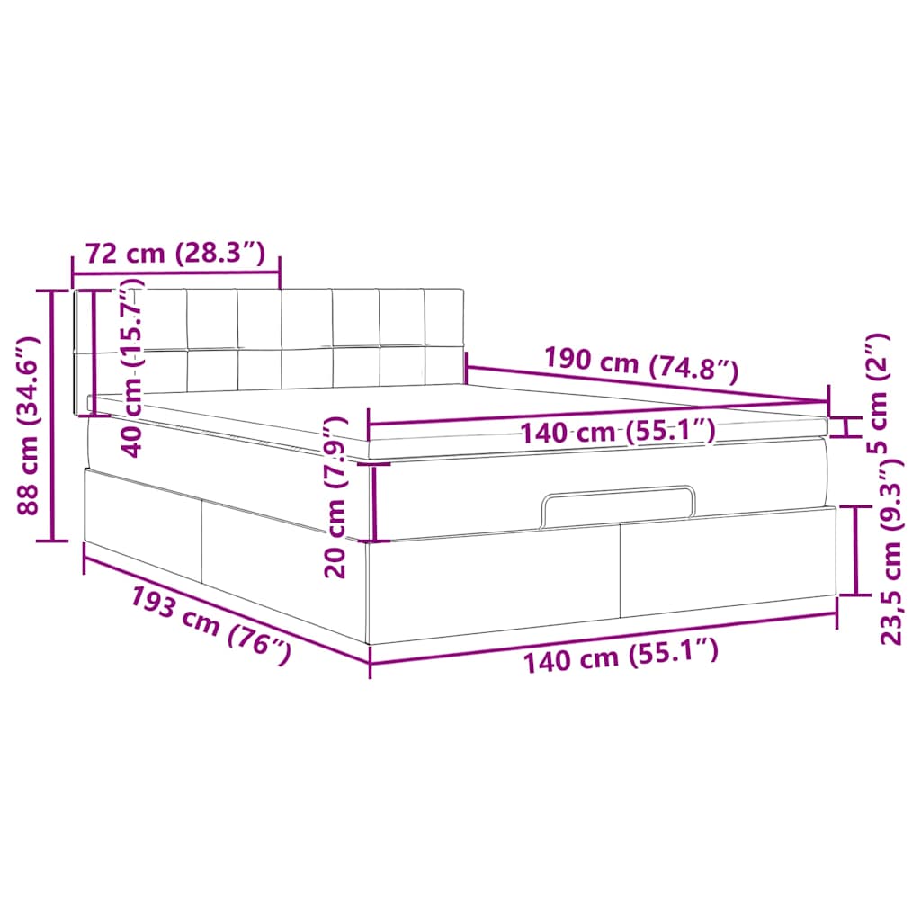 Otomanski krevet s madracem krem 140x190cm od tkanine