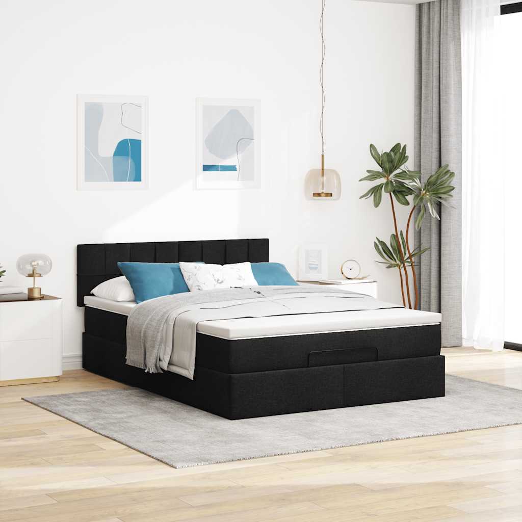 Otomanski krevet s madracem crni 140x200 cm tkanine