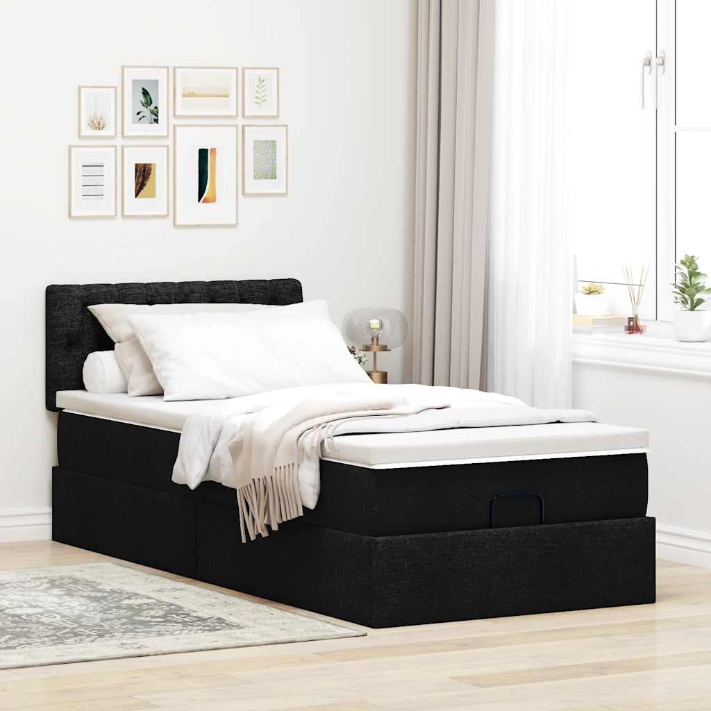 Otomanski okvir kreveta s madraca crni 90x190cm od tkanine