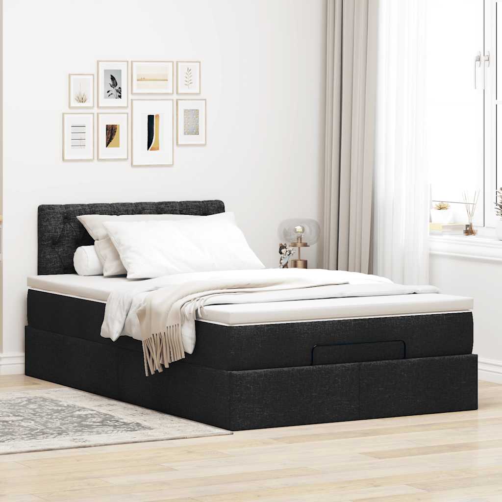 Otomanski krevet s madracem crni 120x190 cm tkanine