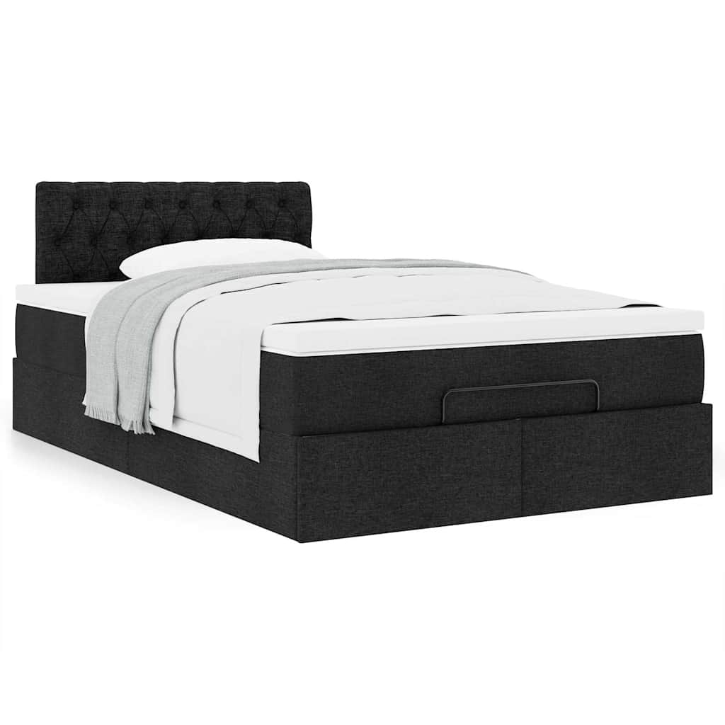 Otomanski krevet s madracem crni 120x190 cm tkanine