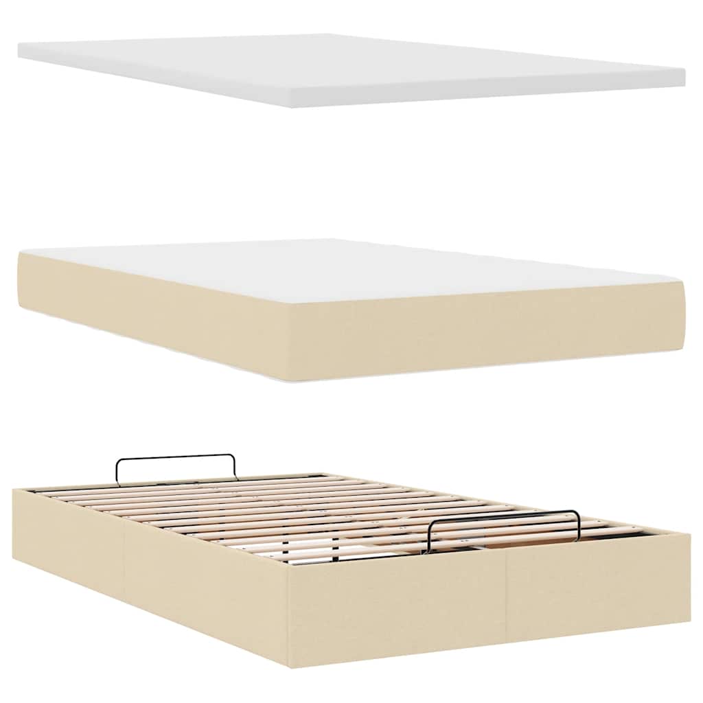 Otomanski okvir kreveta s madracem krem 120x200cm od tkanine
