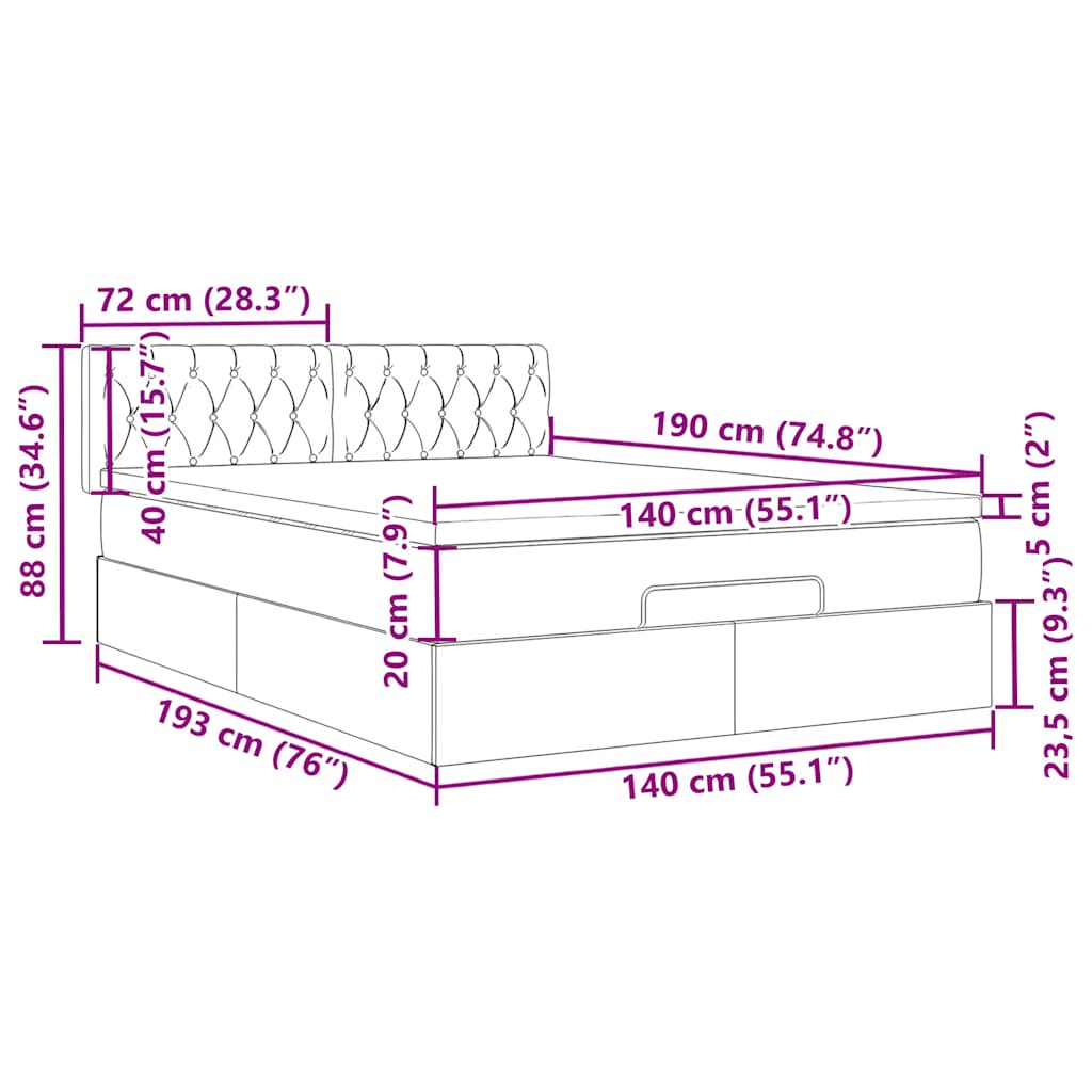 Otomanski krevet s madracem plavi 140x190cm od tkanine